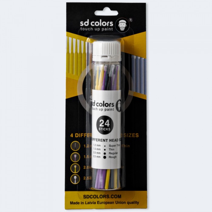 SD COLORS STICKS SWABS 24 PIECES AUTOMOTIVE PAINTWORK CAR DETAILING REPAIR FOR SCRATCHES STONE CHIPS TOUCH UP MICRO BRUSH 1.2mm 1.5mm 2.0mm 2.5mm