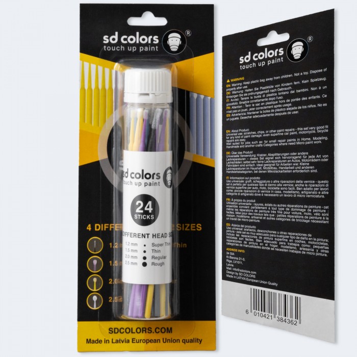 SD COLORS STICKS SWABS 24 PIECES AUTOMOTIVE PAINTWORK CAR DETAILING REPAIR FOR SCRATCHES STONE CHIPS TOUCH UP MICRO BRUSH 1.2mm 1.5mm 2.0mm 2.5mm