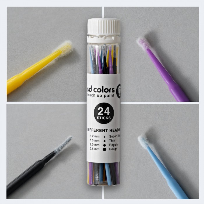 SD COLORS STICKS SWABS 24 PIECES AUTOMOTIVE PAINTWORK CAR DETAILING REPAIR FOR SCRATCHES STONE CHIPS TOUCH UP MICRO BRUSH 1.2mm 1.5mm 2.0mm 2.5mm